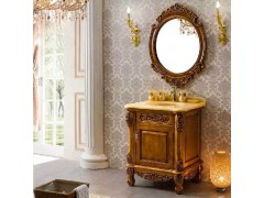 欧式简约实木浴室柜 高端仿古橡木落地洗手台组合 整体雕花卫浴柜